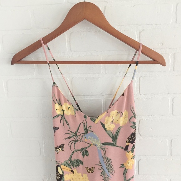 Reformation Midi Chianti Dress Blush Pink Conga Print Birds Floral Open back XS - Picture 4 of 16